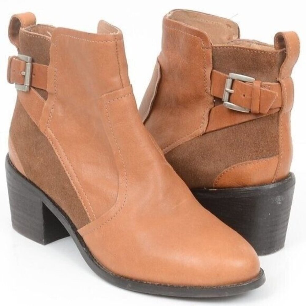 H&M Women's 7 Premium Leather Boots Buckle Festival Minimalist Ankle Bootie